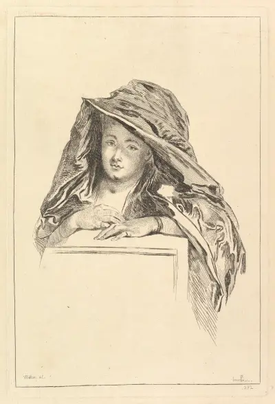 Bust Portrait of a Woman wearing a Hooded Mantle av François Boucher