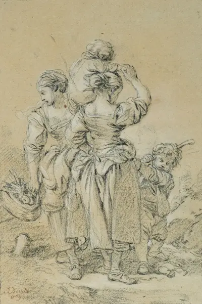 Två kvinnor och två barn av François Boucher