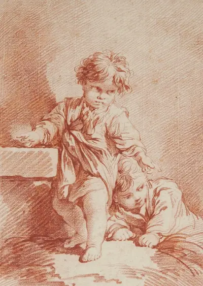 Deux jeunes garçons dont un allongé av François Boucher
