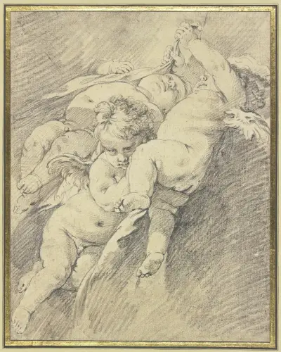 Tre änglar svävande i luften av François Boucher