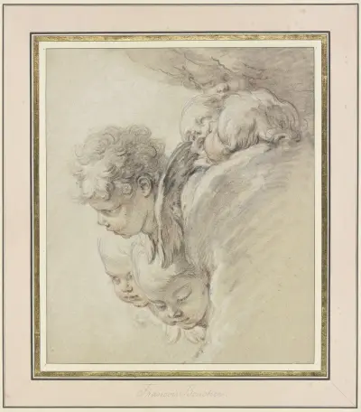 Engelsköpfe in Wolken (Geburt Christi) av François Boucher