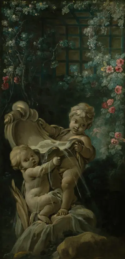 Fontän med två amoriner, en knästående av François Boucher