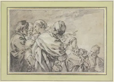Halvfigursgrupp med män och kvinnor med barn av François Boucher