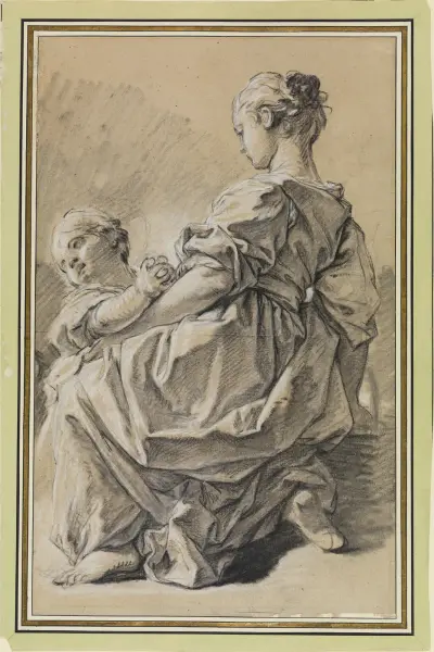 Knästående ung kvinna med barn av François Boucher