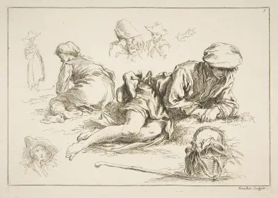 Studiesamling efter Blomarts originalteckningar, pl. 05 av François Boucher