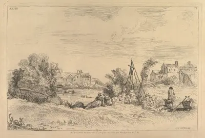 River Bank with Factories in the Background av François Boucher