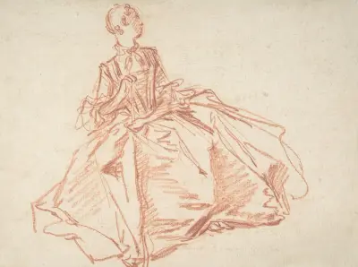 Sittande kvinna med solfjäder av François Boucher