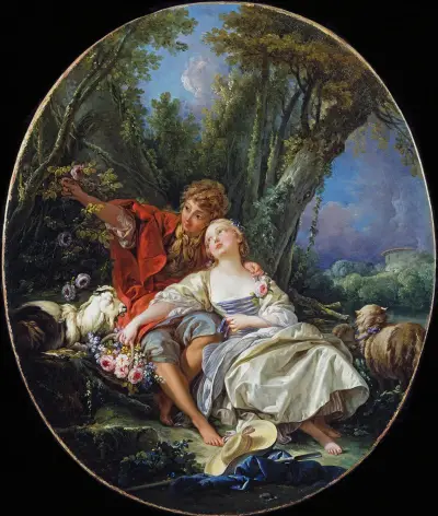 Shepherd and Shepherdess Reposing av François Boucher
