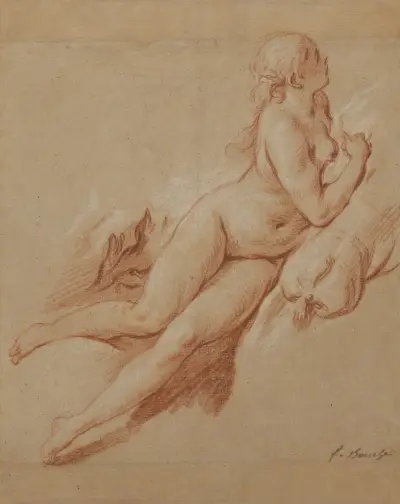 Studie av en liggande naken kvinna av François Boucher