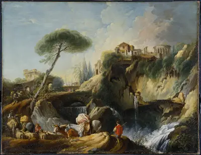 Utsikt över Tivoli med Vestas tempel av François Boucher