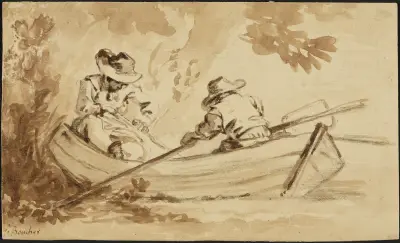 Två män i roddbåt av François Boucher