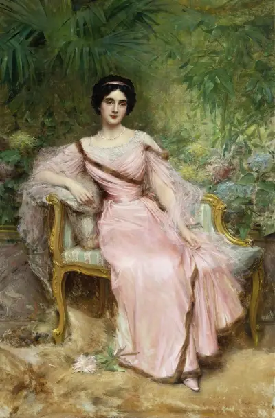 Portrait Of Suzanne Hudelo, Née Armand, Sitting In A Greenhouse av Léon François Comerre