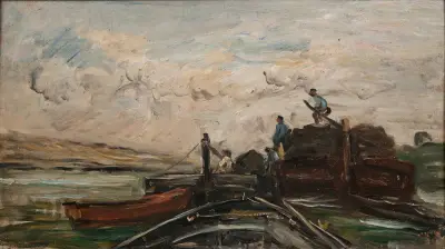 Barges on a River av Charles François Daubigny
