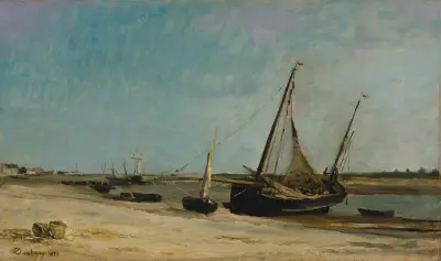 Båtar vid kusten vid Étaples av Charles François Daubigny