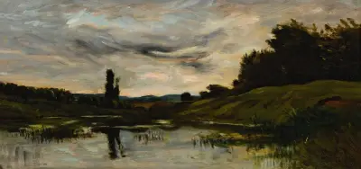 Solnedgång över floden av Charles François Daubigny