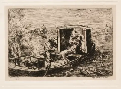 Guzzling or Lunch on the Boat av Charles François Daubigny