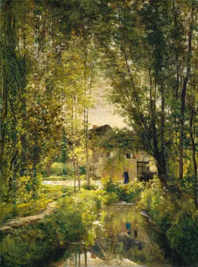 Landskap med solbelyst bäck av Charles François Daubigny