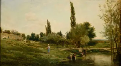 Paysage avec laveuses Peintre av Charles François Daubigny