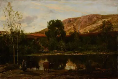 Landskap, damm av Charles François Daubigny