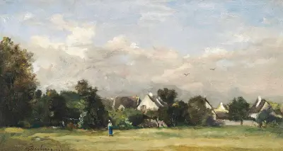 Bondkvinna nära en by av Charles François Daubigny