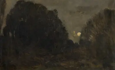 Uppstigande måne i Barbizon av Charles François Daubigny