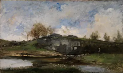 Sluss i Optevoz dal av Charles François Daubigny