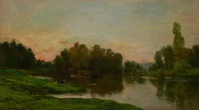 The Painter’s Barge at the Ile de Vaux on the Oise River av Charles François Daubigny