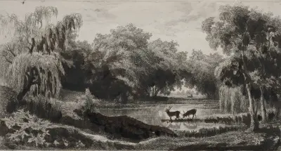 Der Weiher mit Hirschen von Charles François Daubigny