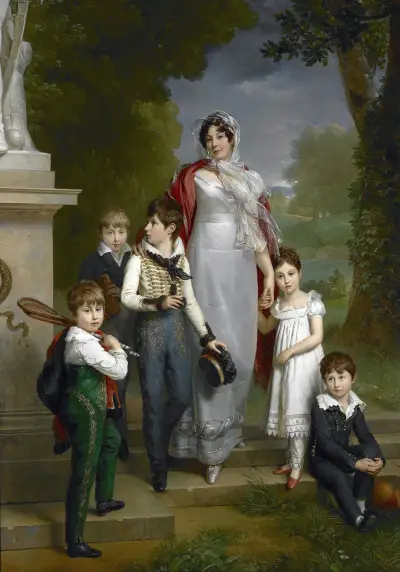 Portrait of Louise-Antoinette-Scholastique Guéhéneuc, Madame la Maréchale Lannes, Duchesse de Montebello, with her Children av François Gérard