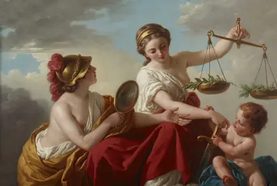 Justice Disarmed by Innocence and Applauded by Prudence av Louis-Jean-François Lagrenée