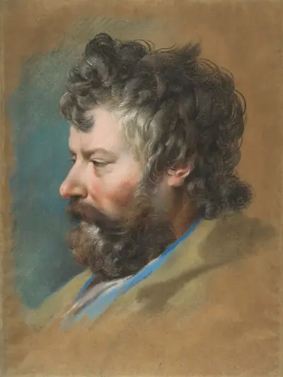 Head of a Bearded Man in Profile to Left av François Lemoyne