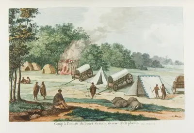 Camp a l’entree du Poort Grande chasse d’elephants av François Levaillant