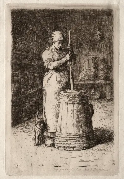 Žena stloukající máslo, Jean-François Millet