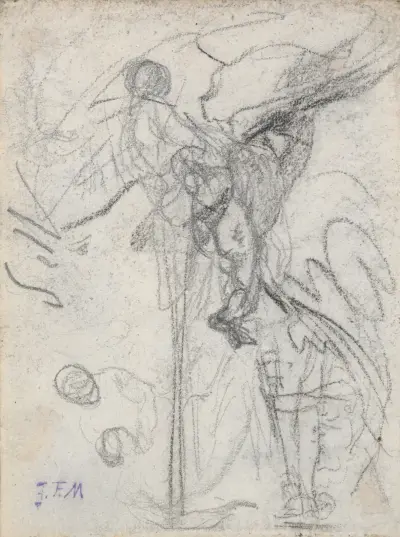 Hilly Landscape, Laundress, and Other Studies av Jean-François Millet