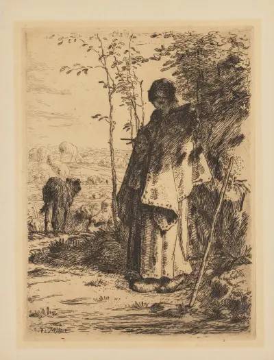 La Grande Bergère etching av Jean-François Millet
