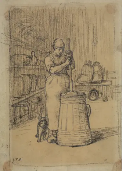 Study for Woman Churning Butter av Jean-François Millet