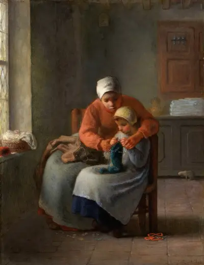 The Knitting Lesson, 1860 av Jean-François Millet