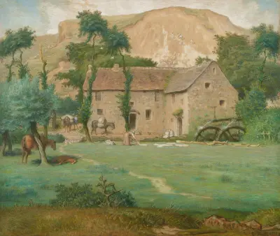 Watermill at the Foot of a Mountain, Allier av Jean-François Millet