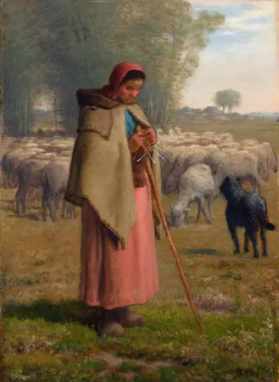 Young Girl Guarding Her Sheep av Jean-François Millet