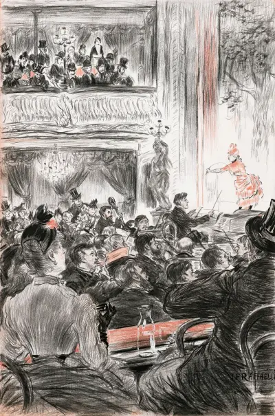 Café-Concert At La Scala, Paris av Jean François Raffaëlli