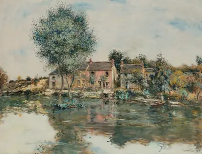 Det rosa huset, vid Oise-stranden av Jean François Raffaëlli