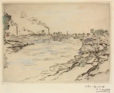 La Seine, à Asnières av Jean François Raffaëlli