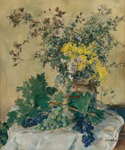 Stilleben med blommor och druvor av Jean François Raffaëlli