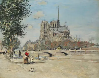 Notre-Dame de Paris et le pont de l’Archevêché av Jean François Raffaëlli