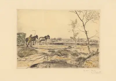 Förstadsslandskap (skottkärran) av Jean François Raffaëlli
