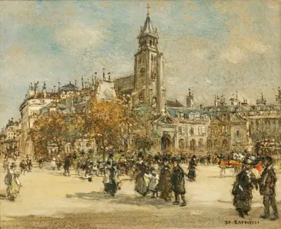 Place de Saint-Germain des Prés, Paris av Jean François Raffaëlli