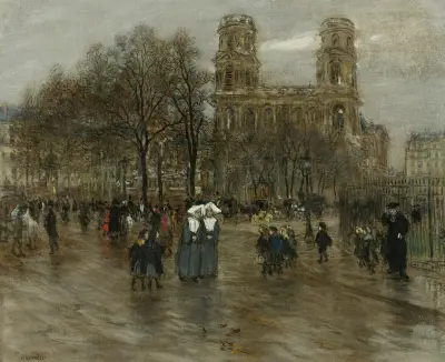 Place St. Sulpice, Paris av Jean François Raffaëlli