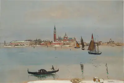 San Giorgio Under Snow, Venice av Jean François Raffaëlli