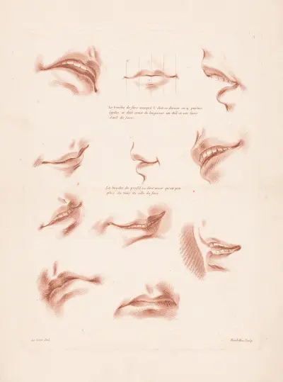 Eleven mouths in different expressions av Louis-François Roubiliac