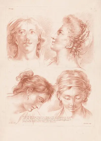 Four women’s heads in different poses av Louis-François Roubiliac
